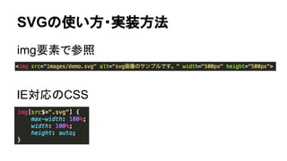 SVGの使い方・実装方法
img要素で参照
IE対応のCSS
 