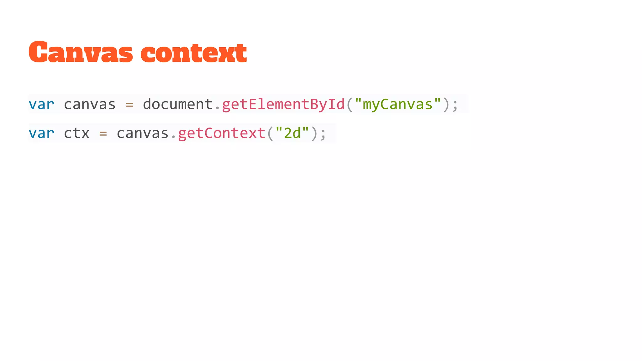 Canvas context
var canvas = document.getElementById("myCanvas");
var ctx = canvas.getContext("2d");
 