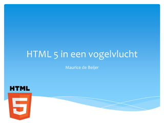 HTML 5 in een vogelvlucht
        Maurice de Beijer
 