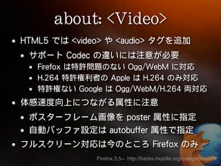 Firefox.3.5~ http://hacks.mozilla.org/category/video/
 