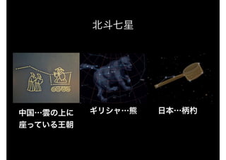 ギリシャ…熊 日本…柄杓中国…雲の上に
座っている王朝
北斗七星
 