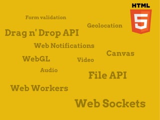 Form validation
                        Geolocation
Drag n' Drop API
       Web Notifications
                            ...