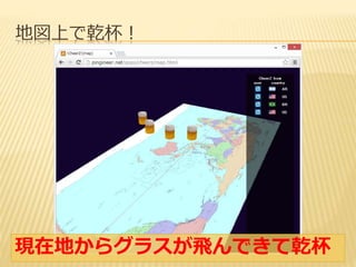 地図上で乾杯！ 
現在地からグラスが飛んできて乾杯 
 