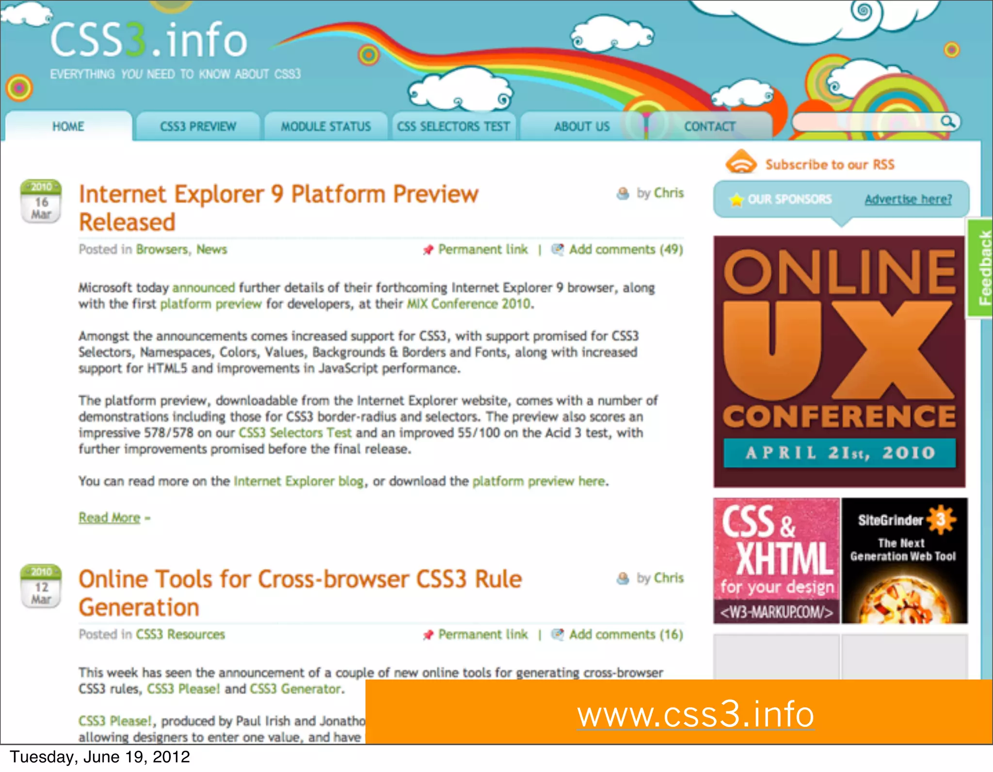 www.css3.info
Tuesday, June 19, 2012
 