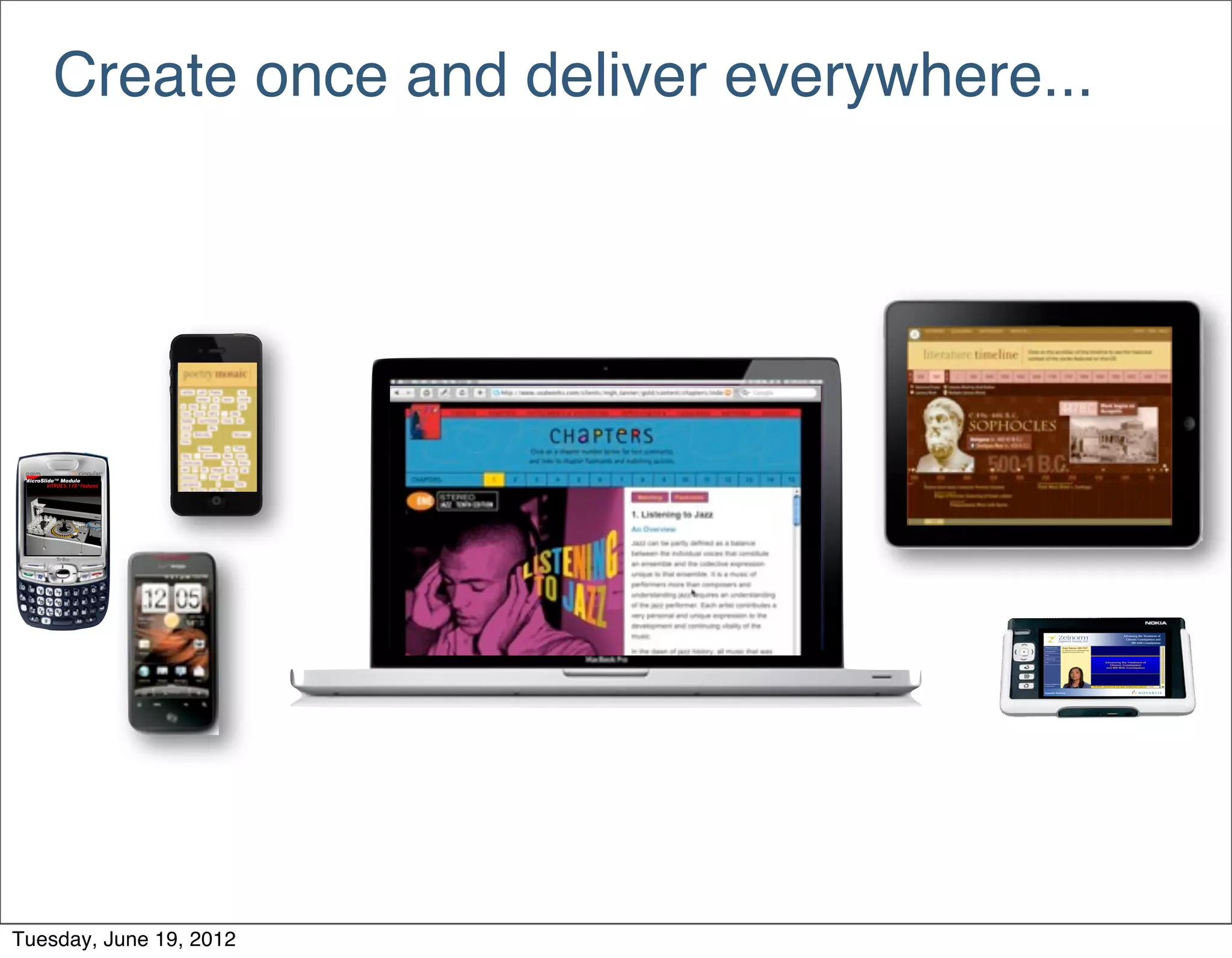 Create once and deliver everywhere...




Tuesday, June 19, 2012
 