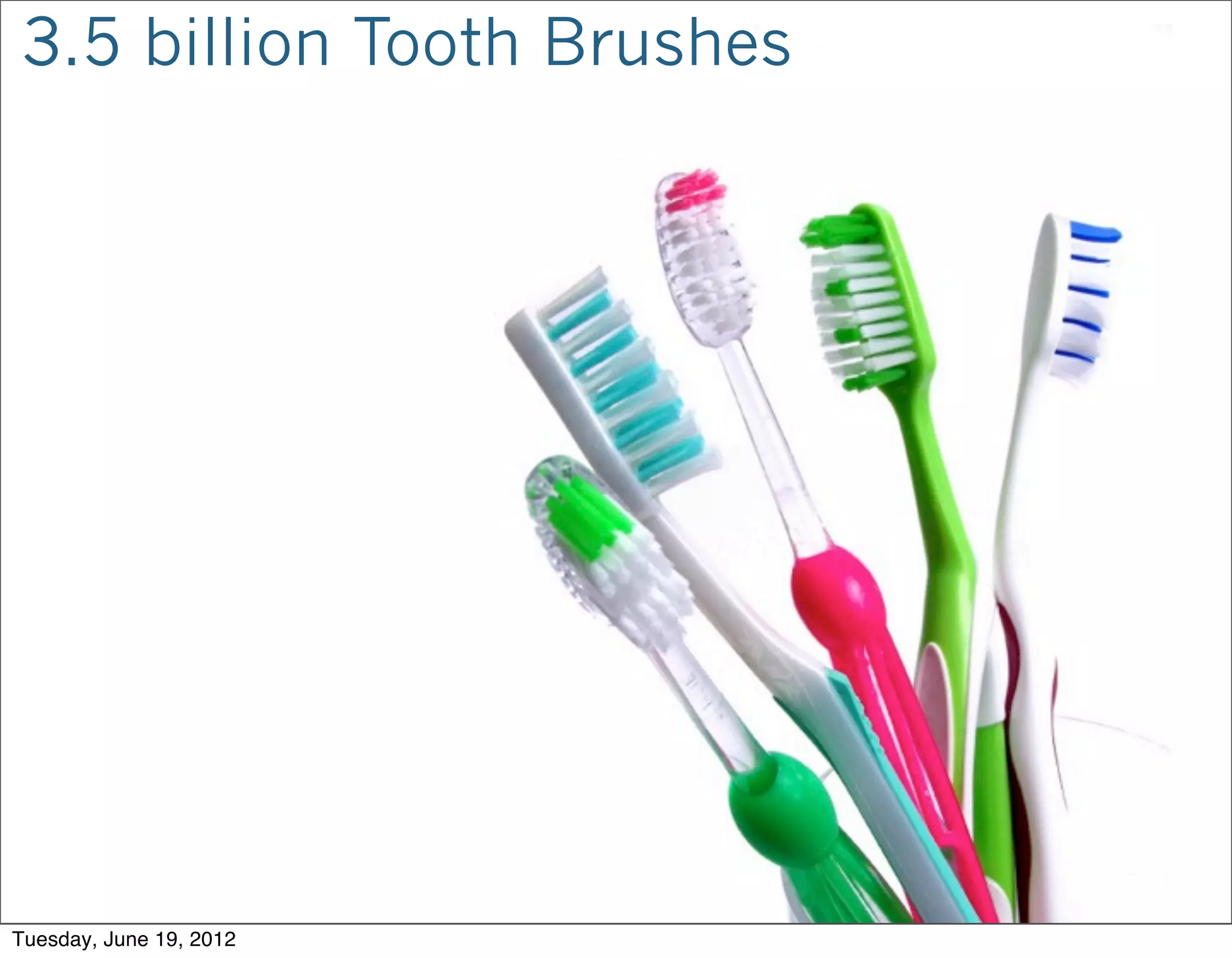 3.5 billion Tooth Brushes




Tuesday, June 19, 2012
 