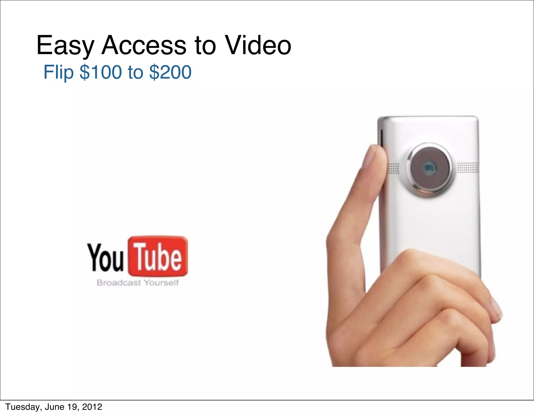 Easy Access to Video
        Flip $100 to $200




Tuesday, June 19, 2012
 