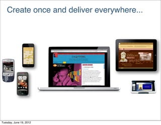 Create once and deliver everywhere...




Tuesday, June 19, 2012
 