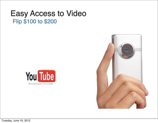 Easy Access to Video
        Flip $100 to $200




Tuesday, June 19, 2012
 