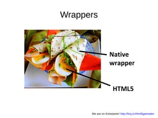 Wrappers
HTML5
Native
wrapper
We are on Kickstarter! http://tiny.cc/html5gamedev
 