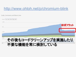 http://www.ohloh.net/p/chromium-blink
その後もコードクリーンアップを実施したり
不要な機能を常に検討している
ほぼフラット
 