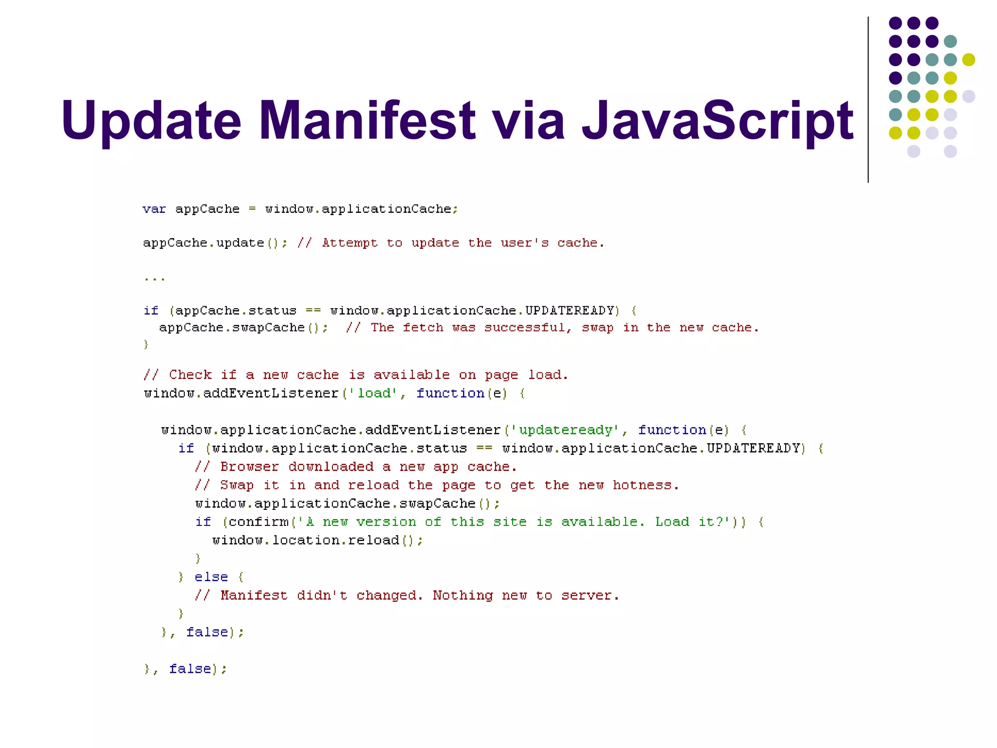 Update Manifest via JavaScript 