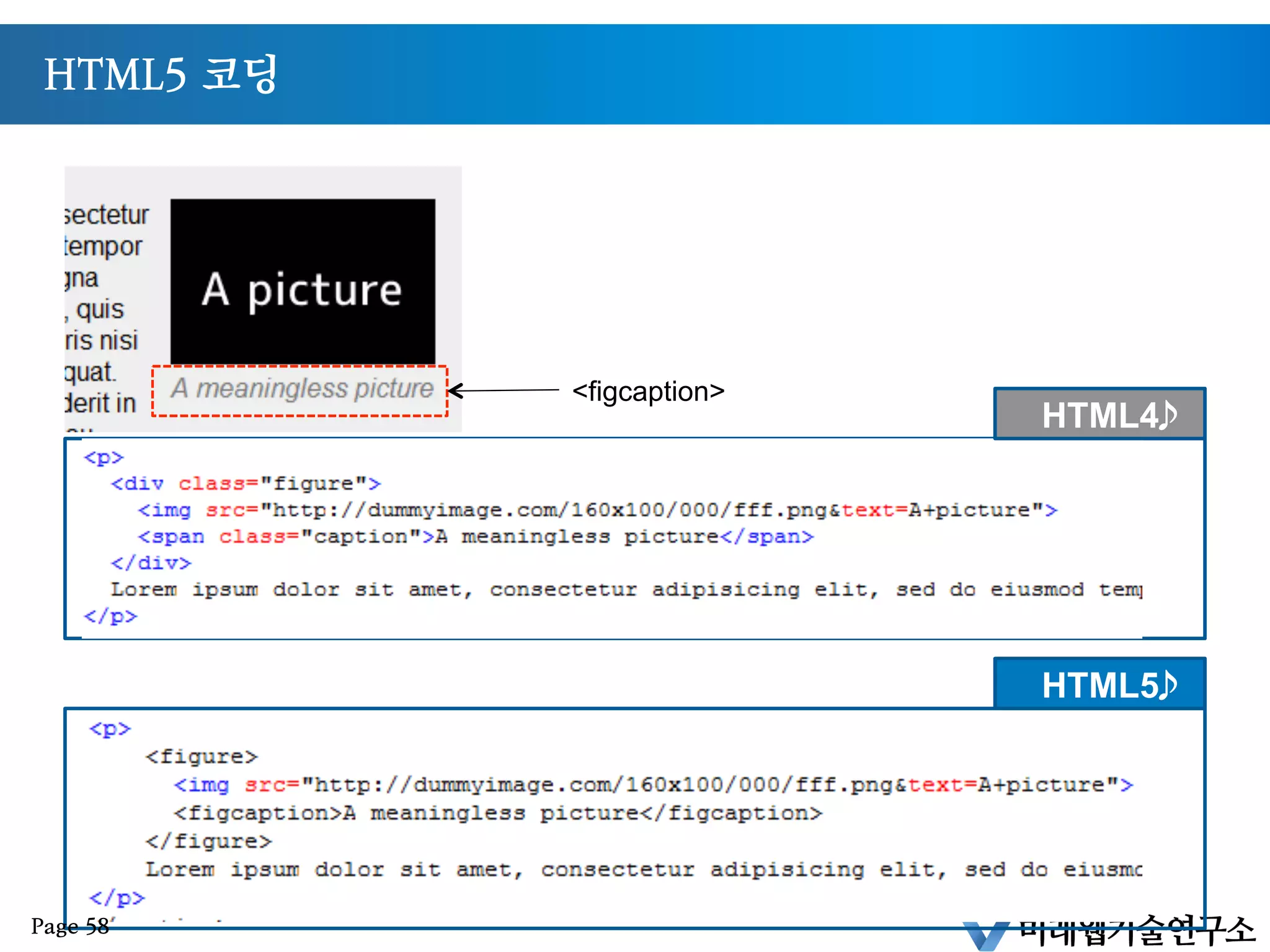 HTML5 코딩
HTML4
 HTML5
Page 57
 