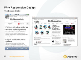 Why Responsive Design
The Boston Globe




13   http://www.bostonglobe.com/
 