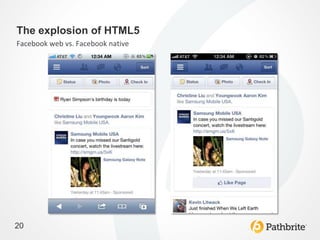 The explosion of HTML5
Facebook web vs. Facebook native




20
 