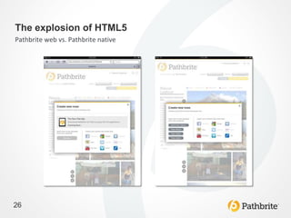 The explosion of HTML5
Pathbrite web vs. Pathbrite native




26
 