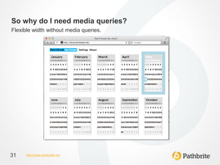 So why do I need media queries?
Flexible width without media queries.




31    http://www.dontbreak.me
 