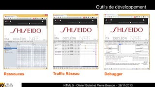 Outils de développement

Ressouces

Traffic Réseau

Debugger

Spark-Archives - Cartographie
HTML 5 - Olivier Boitel et Pierre Besson - 28/11/2013

 
