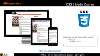 #Responsive

CSS 3 Media Queries

http://www.alsacreations.fr/
HTML 5 - Olivier Boitel et Pierre Besson - 28/11/2013

 