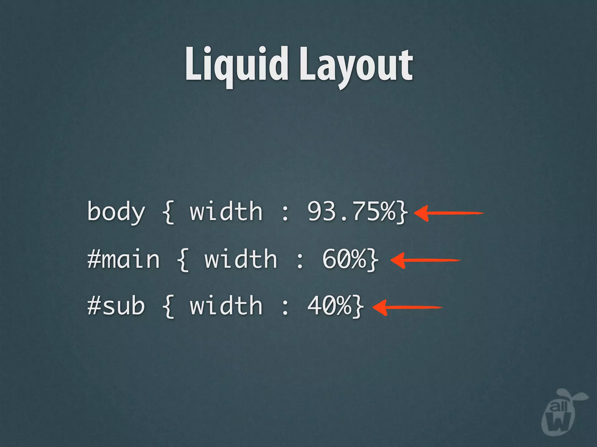 Liquid Layout

body { width : 93.75%}
#main { width : 60%}
#sub { width : 40%}
 