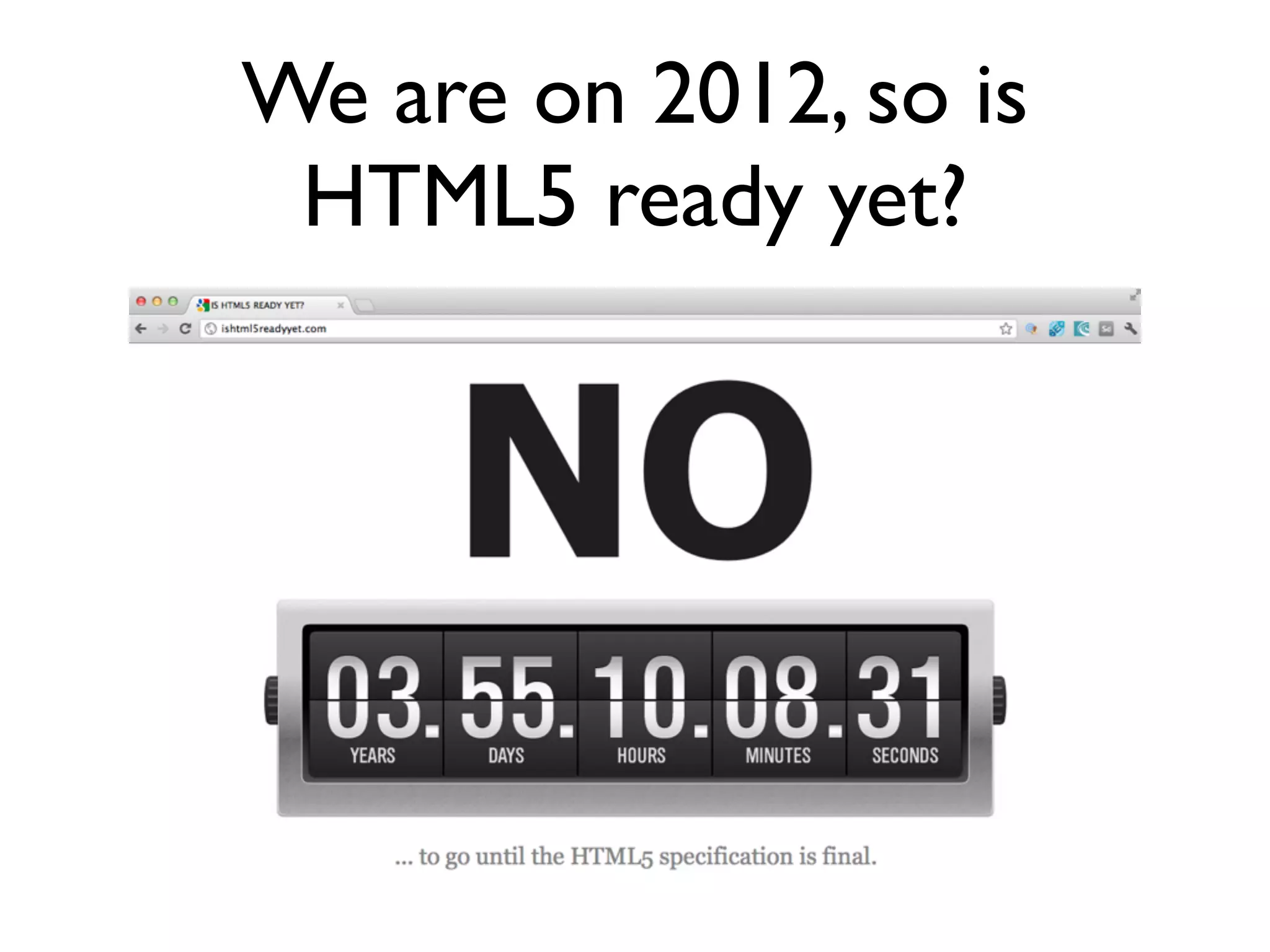 We are on 2012, so is
 HTML5 ready yet?
 