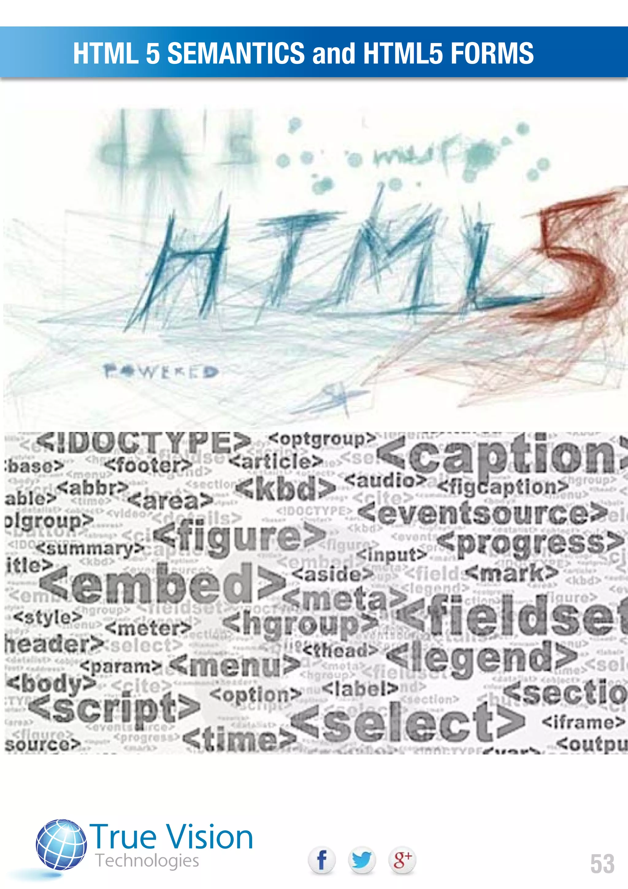 HTML 5 SEMANTICS and HTML5 FORMS
53
 