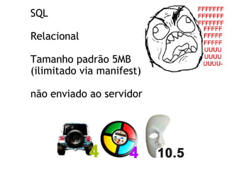 SQL Relacional Tamanho padrão 5MB  (ilimitado via manifest) não enviado ao servidor 