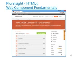 Pluralsight - HTML5
Web Component Fundamentals
87
 