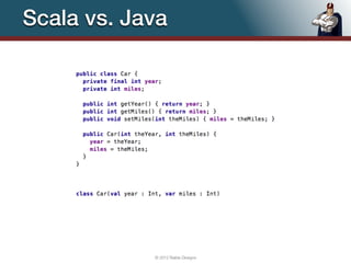 Scala vs. Java




            © 2012 Raible Designs   24
 
