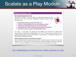 Scalate as a Play Module




   http://raibledesigns.com/rd/entry/more_scalate_goodness_for_play


                             © 2012 Raible Designs                    87
 