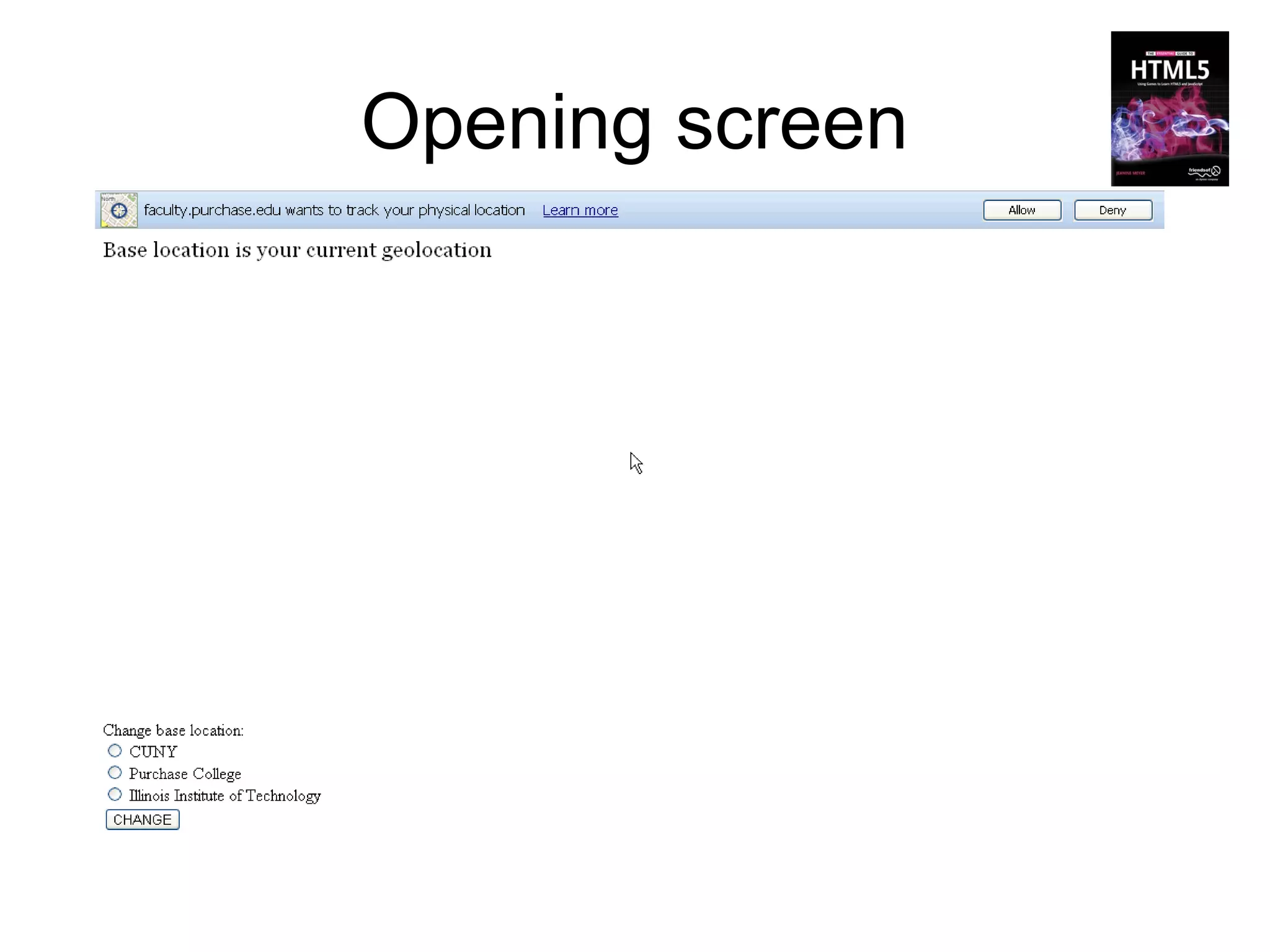 Opening screen
 