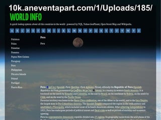 Local Storage

●   Para almacenar grandes cantidades de datos
    en el lado del Cliente (navegador).
●   Usos:
    ●   Descargar información usada recurrentemente
    ●   Almacenar la interfaz de un sitio web
 