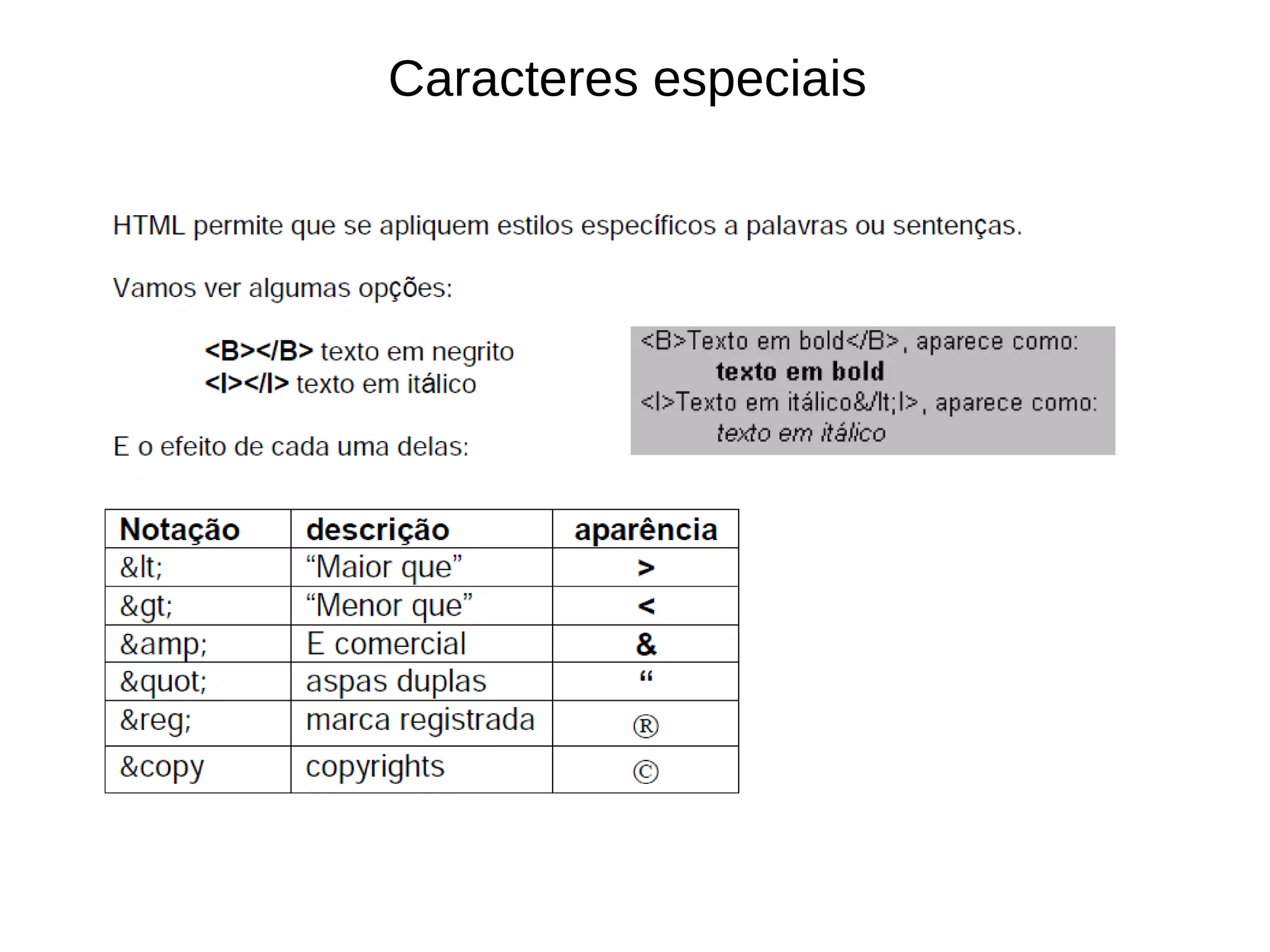 Caracteres especiais
 