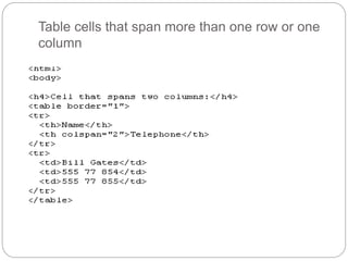 Table cells that span more than one row or one 
column 
 
