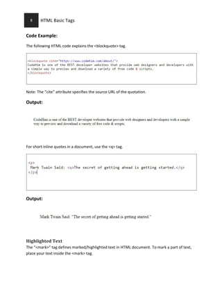 HTML Basic Tags PDF by CodeHim | PDF