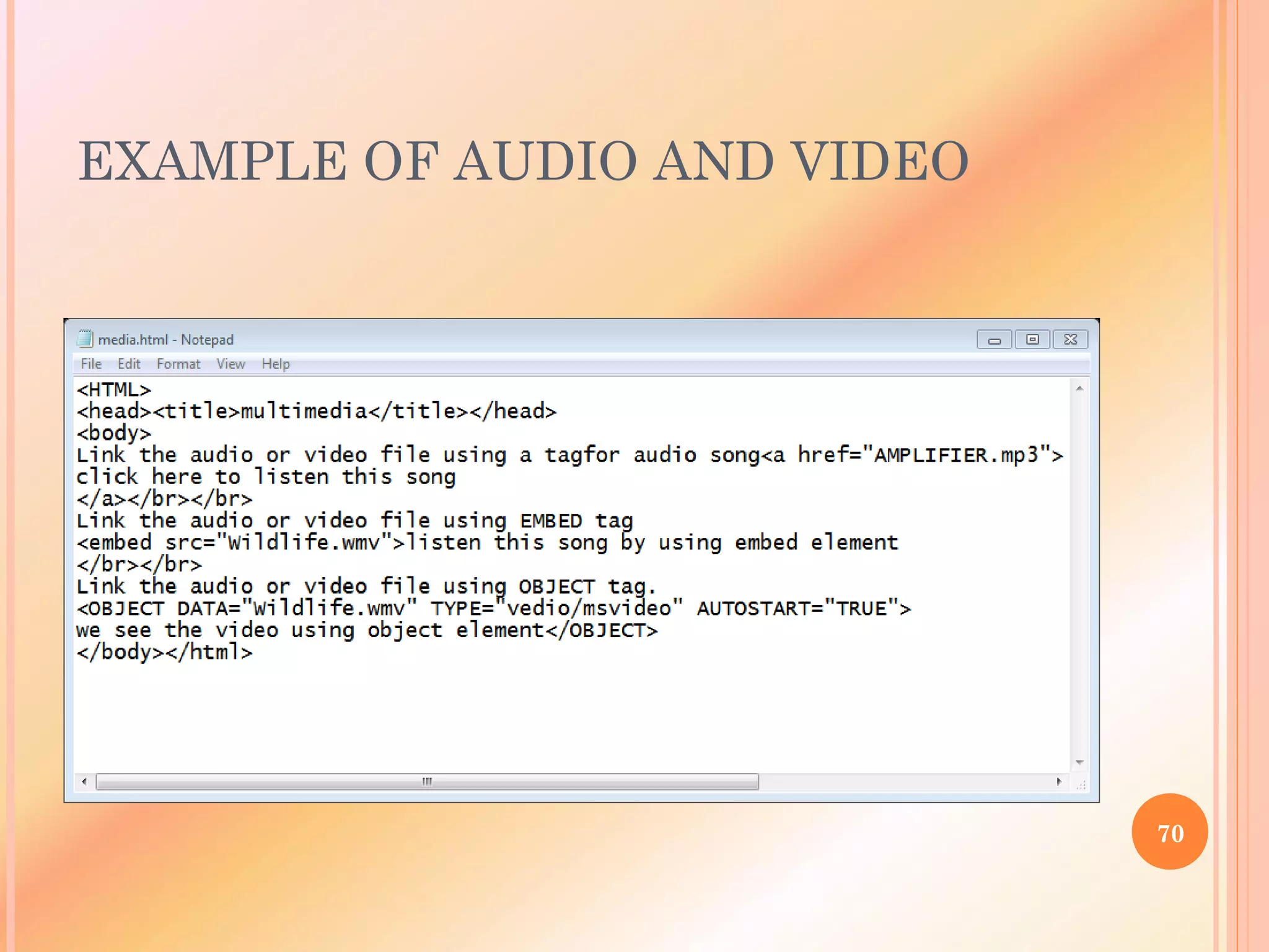 EXAMPLE OF AUDIO AND VIDEO
70
 