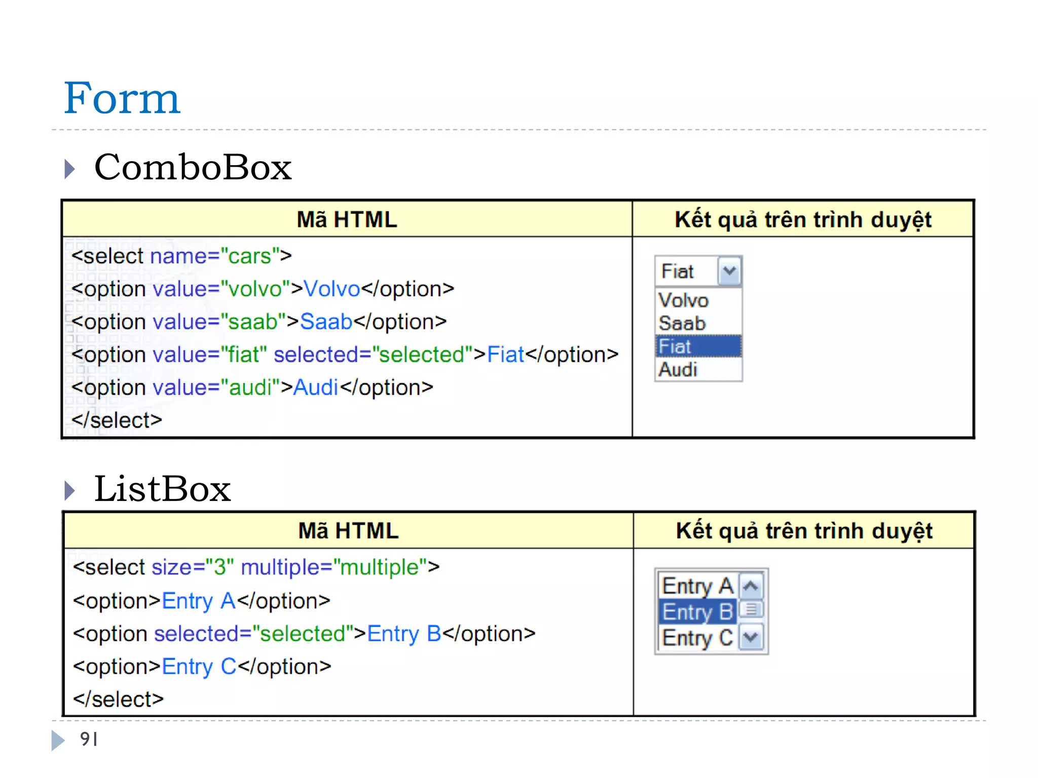 Form 
91 
ComboBox 
ListBox  