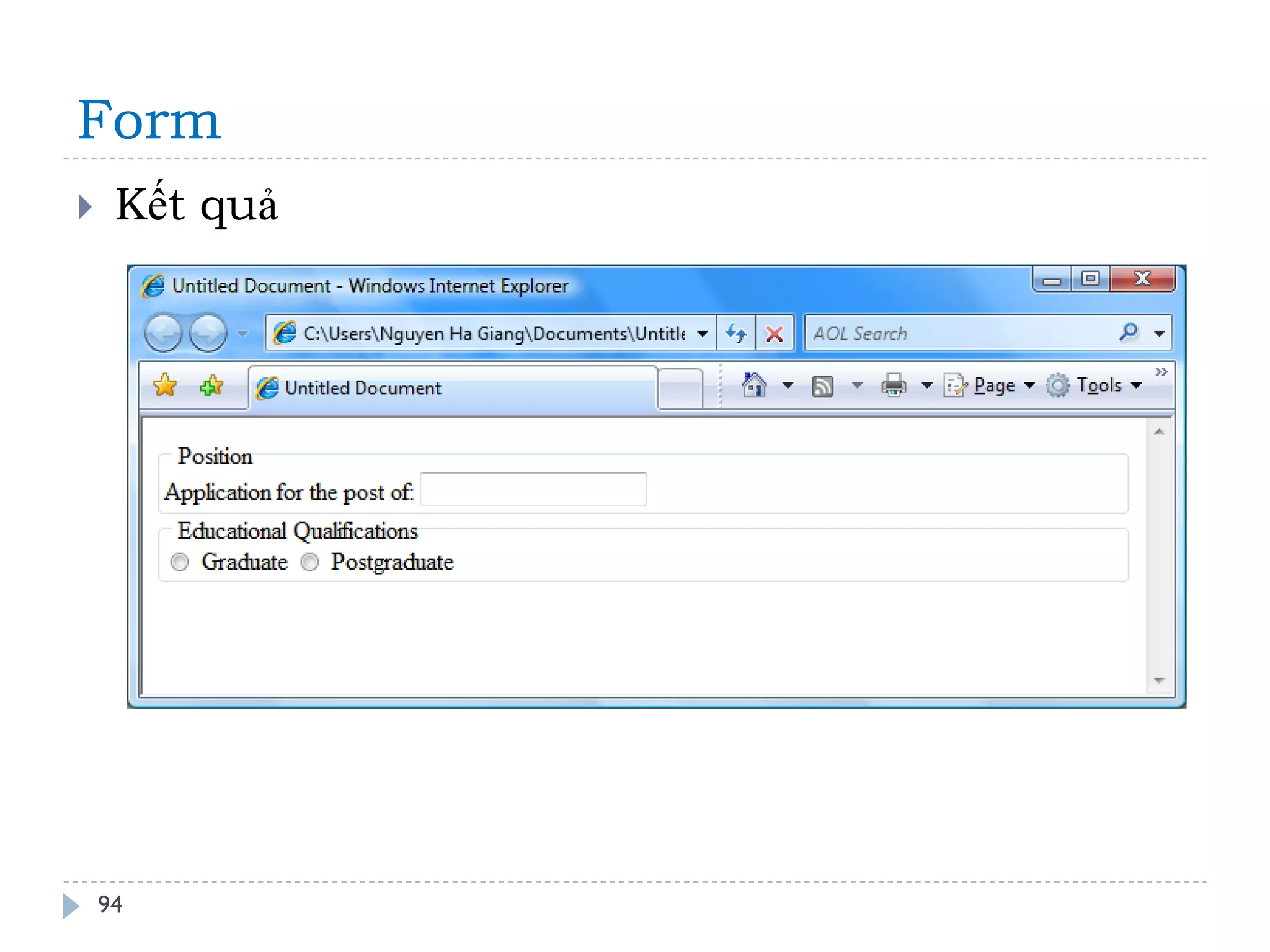 Form 
94 
Kết quả  