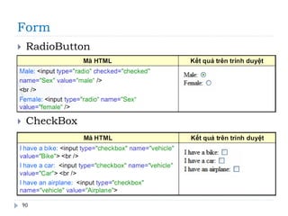 Form
90
 RadioButton
 CheckBox
 