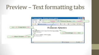 Preview – Text formatting tabs
 