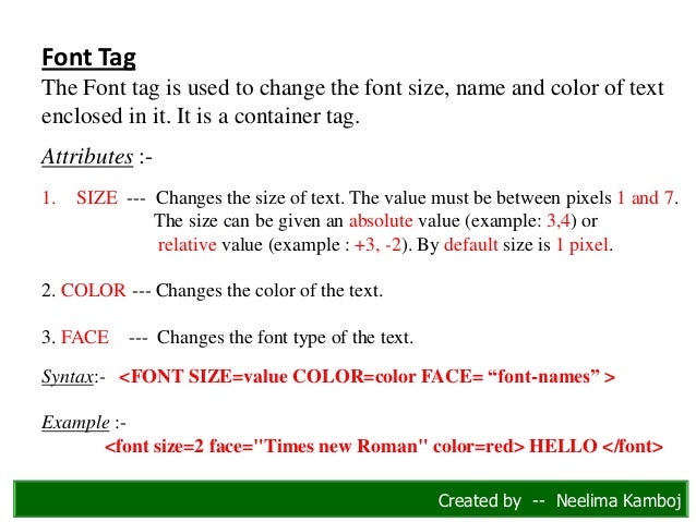 html complete font size tag