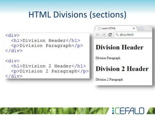 HTML Divisions (sections)
 