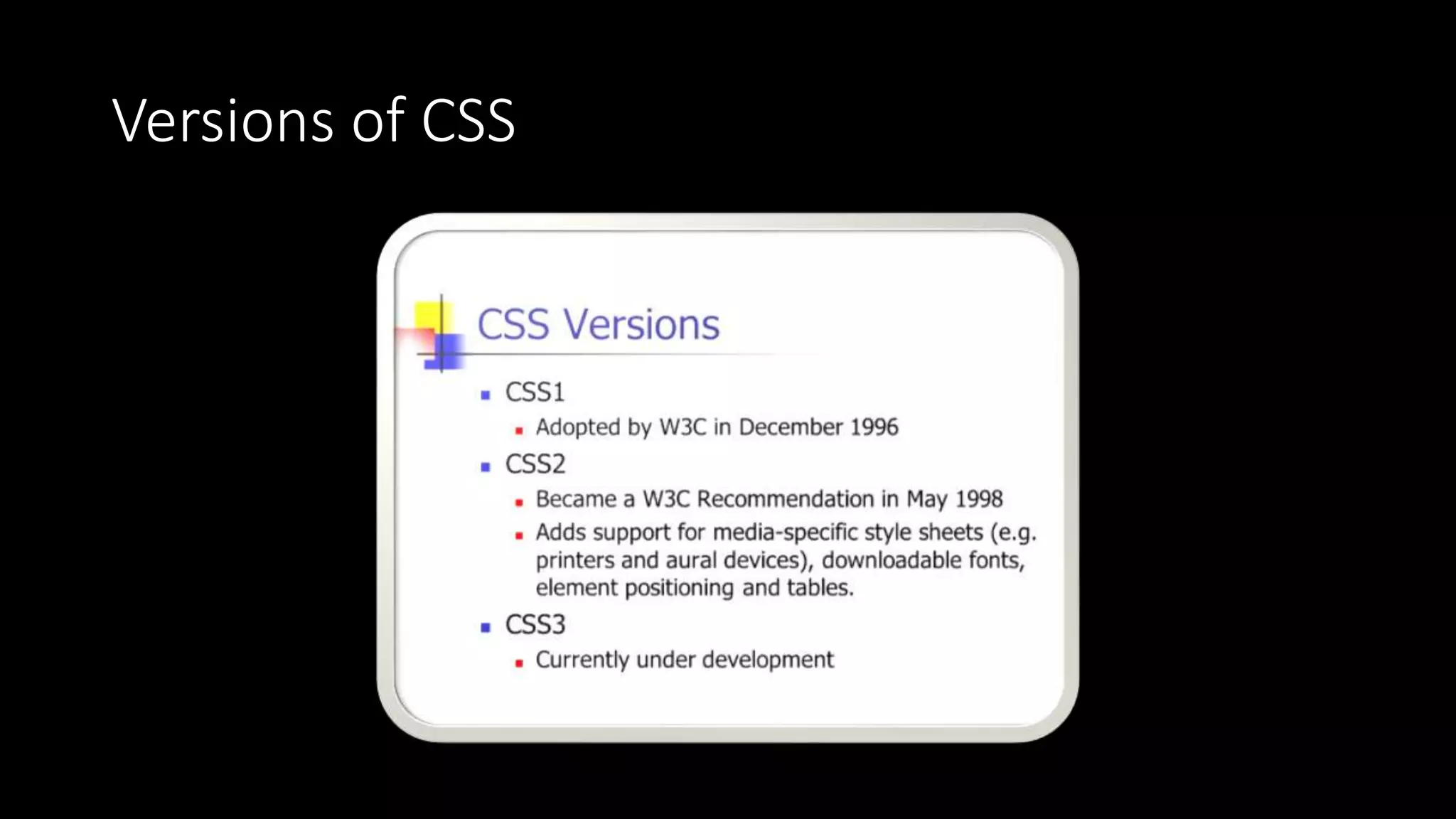 Versions of CSS
 