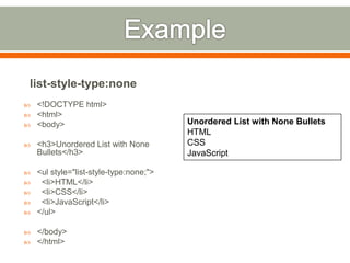Use of Lists and Tables in HTML | PPTX