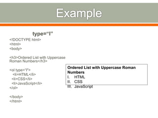 Use of Lists and Tables in HTML | PPTX