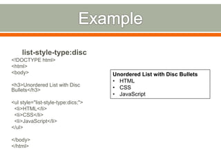 Use of Lists and Tables in HTML | PPTX
