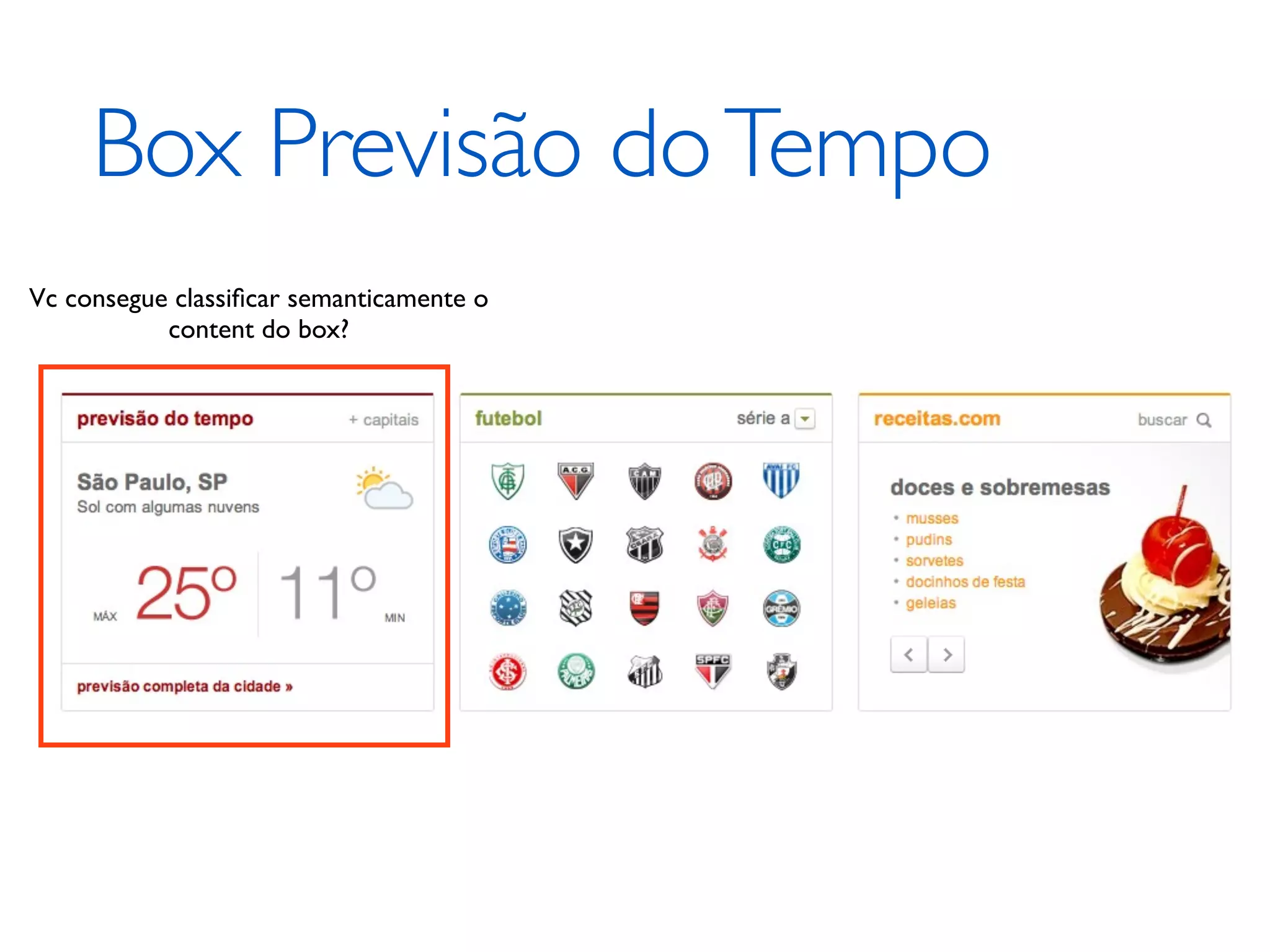 Box Previsão do Tempo Vc consegue classiﬁcar semanticamente o content do box? 