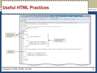 Introduction to HTML, XHTML, and CSS 18
Useful HTML Practices
 