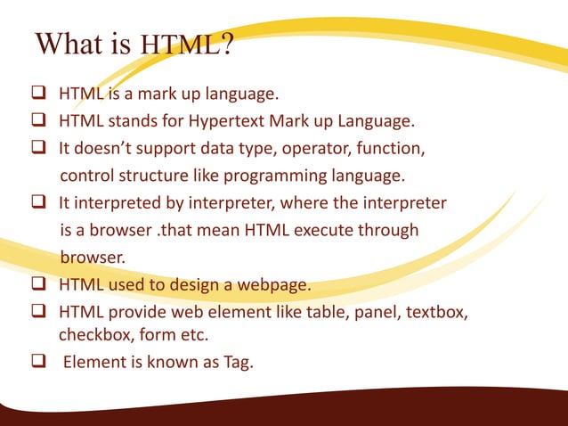 Html & dhtml ppt | PPTX | Web Design and HTML | Internet