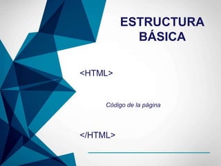ESTRUCTURA
BÁSICA
<HTML>
Código de la página
</HTML>
 